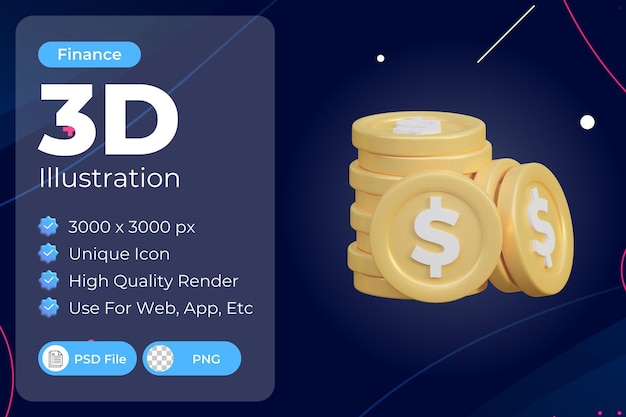 PSD 3d coins illustration