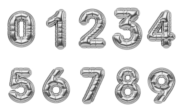 PSD 3d collection of psd files with numbers from foil balloons from 0 to 9