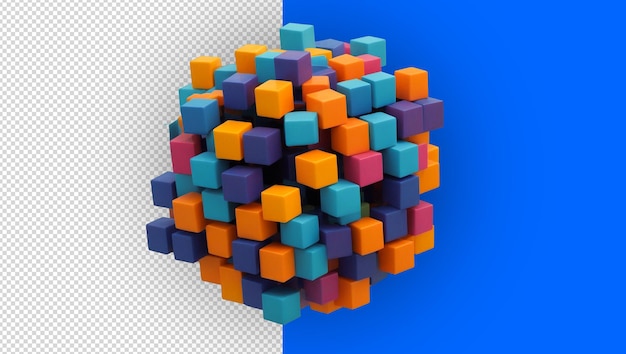 PSD 3d colorful cubes cluster transparent background