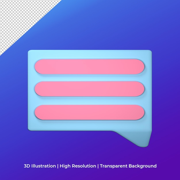 3d comment icon illustration with blue and pink color