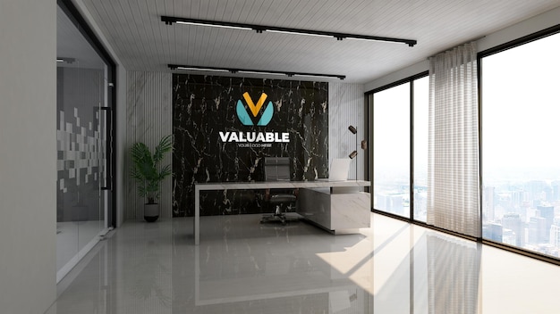 3d company logo mockup in the modern office business manager room