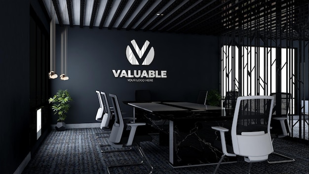 3d company logo mockup in the modern office meeting space