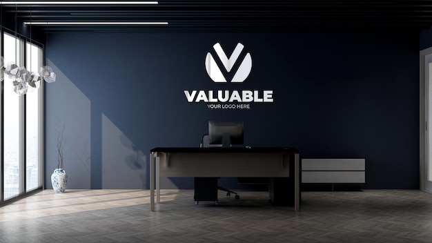 3d company logo mockup in office business manage room