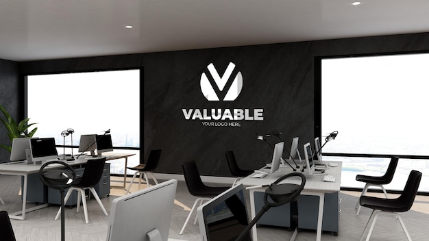 3d company logo mockup in office business workspace or workplace