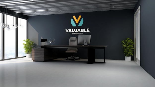 3d company logo mockup in the office manager room