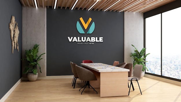 3d company logo mockup in the office meeting or conference room