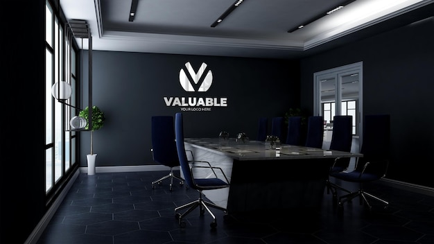 3d company logo mockup in the office meeting space