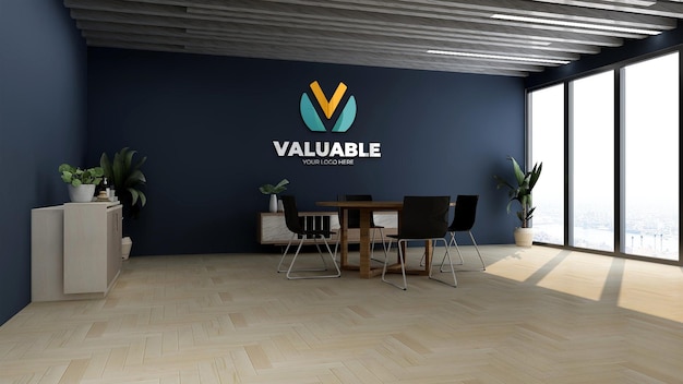 3d company logo mockup in the office meeting space