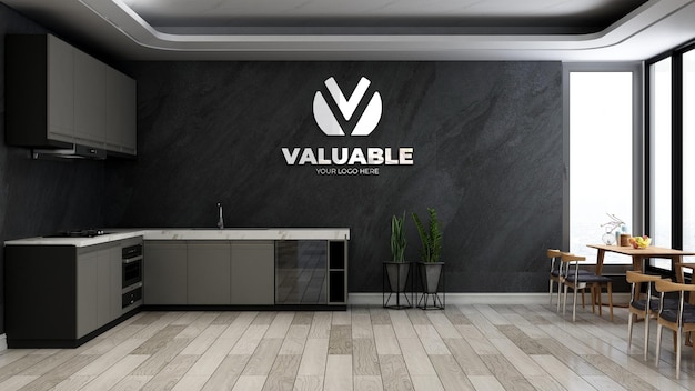 3d company logo mockup in office pantry room