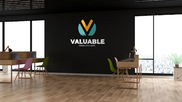 3d company logo mockup in the office workspace