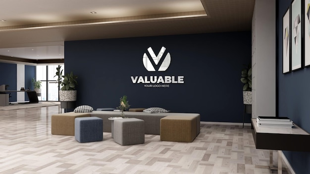 3d company wall logo mockup in the luxury office lobby waiting room