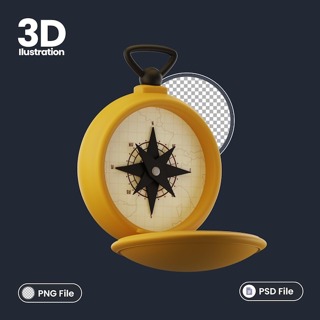 3d compass illustration icon with adventure theme