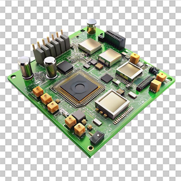 PSD 3d computer graphics printed circuit board isolated on transparent background