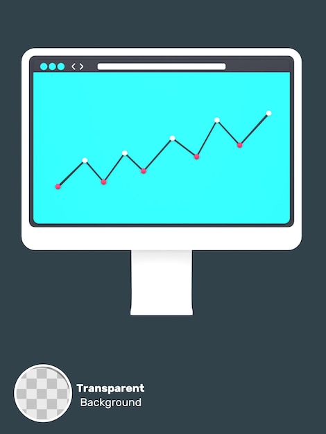 PSD 3d computer and line graph for seo monitoring transparent background