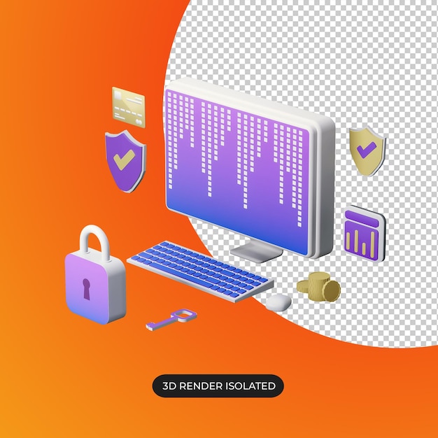 3d Computer security concept isolated