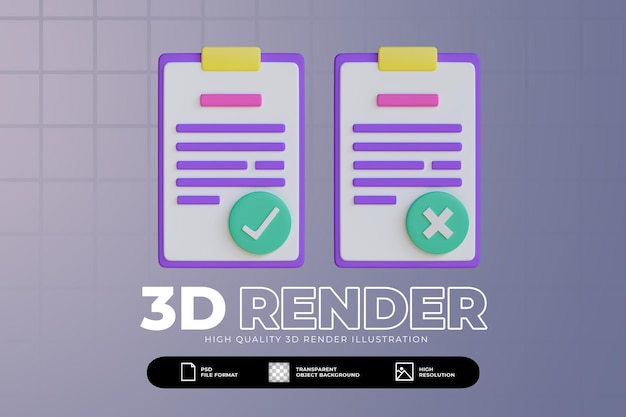 3d concept illustration of verified and unverified documents bussiness icon set