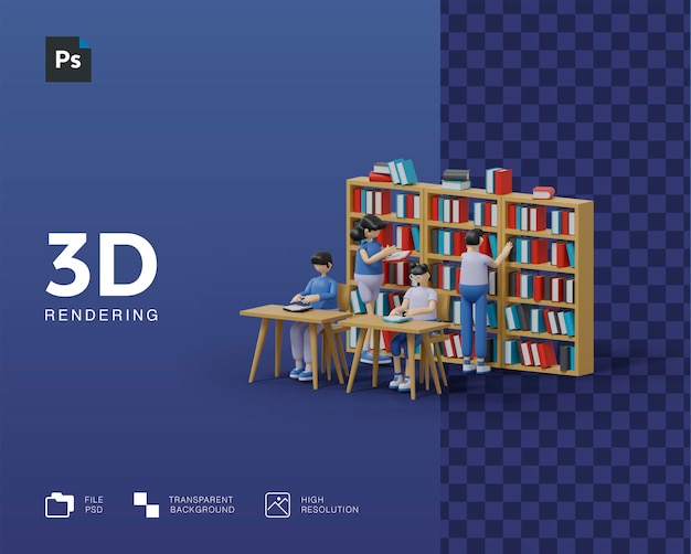 3D The Concept Of Learning  Read Books In The Library