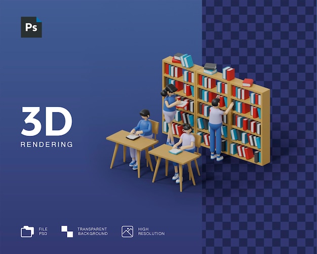 3D The Concept Of Learning  Read Books In The Library