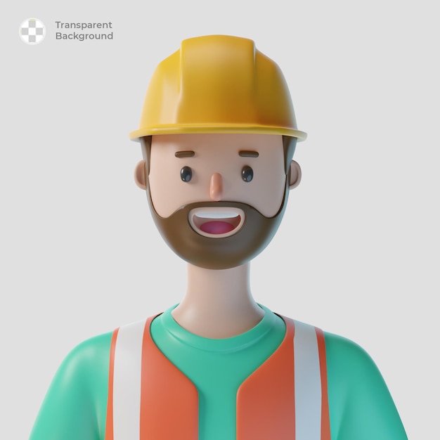 3d construction worker cartoon character avatar isolated in 3d rendering