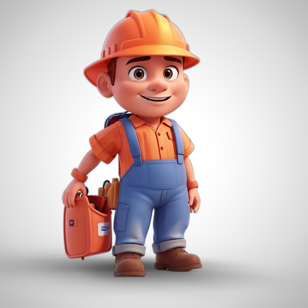 3d construction worker with transparent background