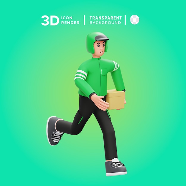 PSD 3d courier running carrying packages illustration