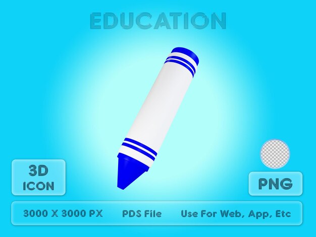 3D CRAYONS ICON WITH BLUE COLOR