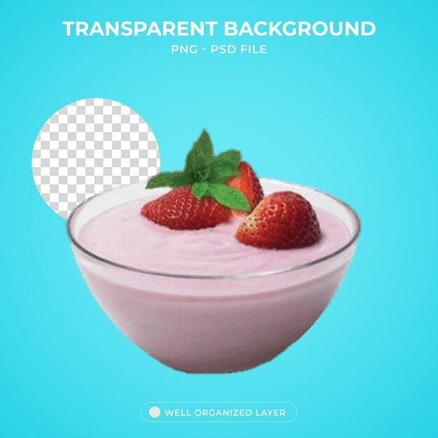 PSD 3d cream with strawberry on bowl