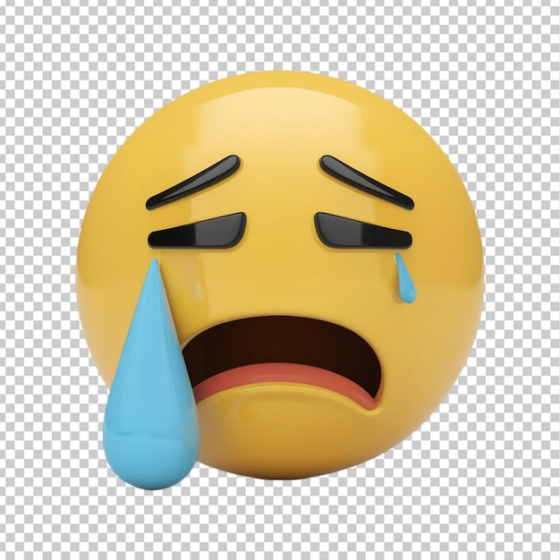 PSD 3d crying face emoji with a single tear isolated on transparent background