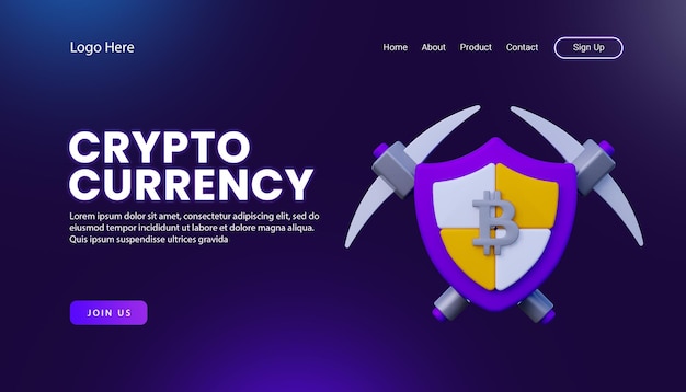 3d crypto digital currency landing page template with 3d icon for digital marketing web