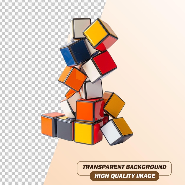 3D Cube Isolated on Transparent Background PSD File