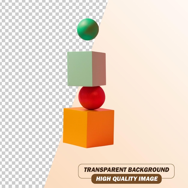 3D Cube Isolated on Transparent Background PSD File