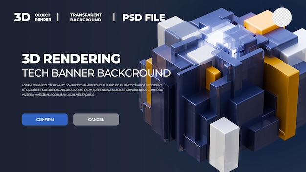 PSD 3d cube render tech background banner