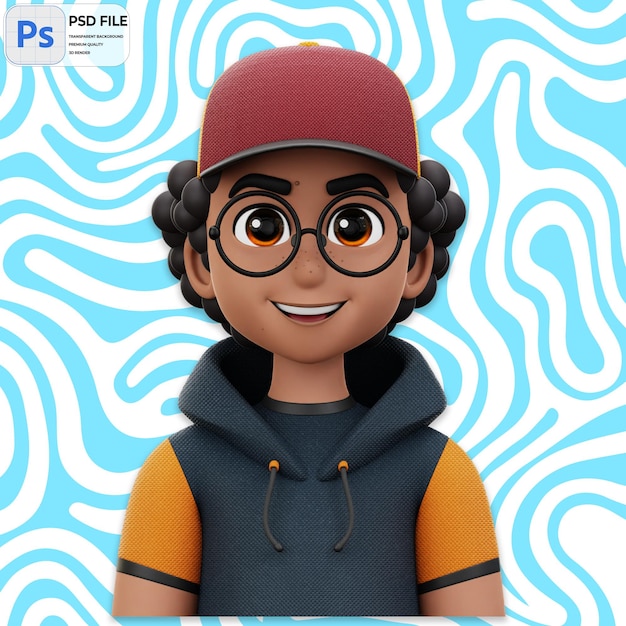 3D Curly Hair Man With Glasses Render Icon Isolated PNG Illustration PSD Template