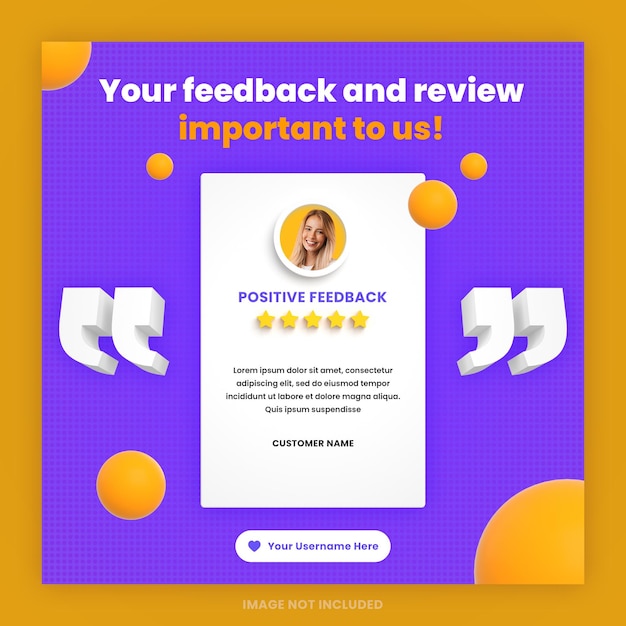 3d customer feedback review or testimonial design social media instagram post template with mockup