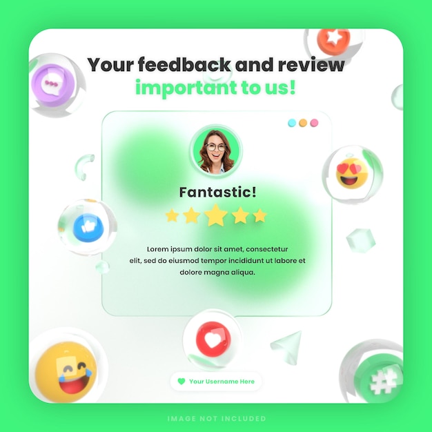 3d customer feedback review or testimonial design social media instagram post template with mockup