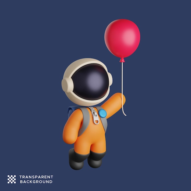 3d cute astronaut flying with a red balloon. science concept design