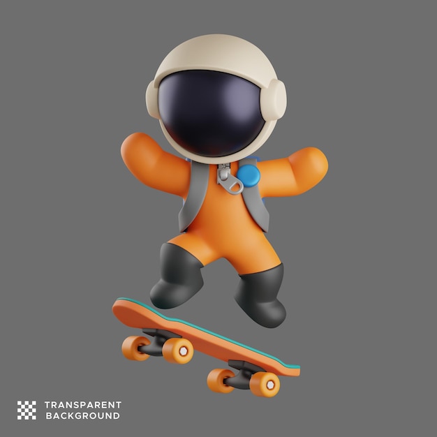 3d cute astronaut with a cool skateboarding style. cute character illustration