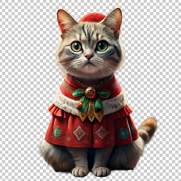 3d cute baby cat wearing santa clues dress white