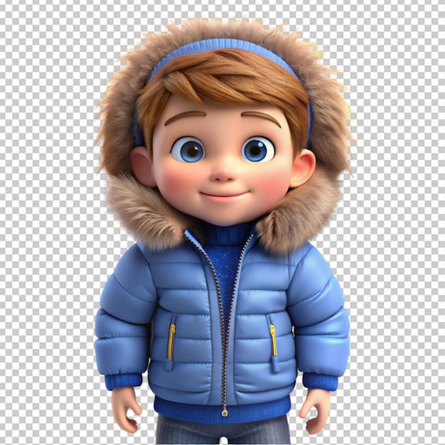 3d cute boy wearing beautiful winter jacket png