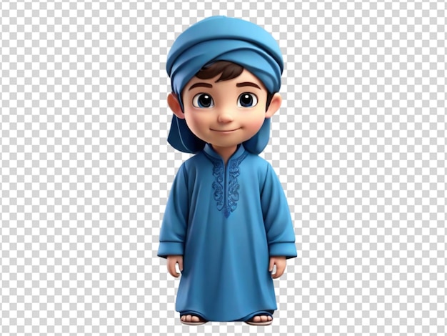 a 3d cute boy wearing blue Islamic suit png