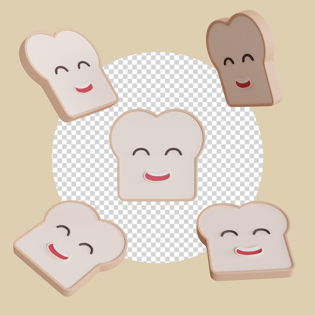 3d cute bread character with Smiling face with smiling eyes