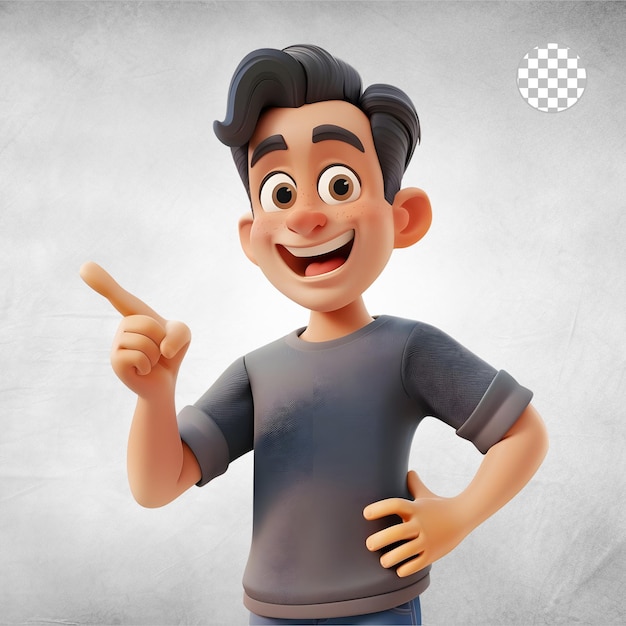 3d Cute cartoon boy pointing Isolated on transparent background Playful Transparent PNG Character