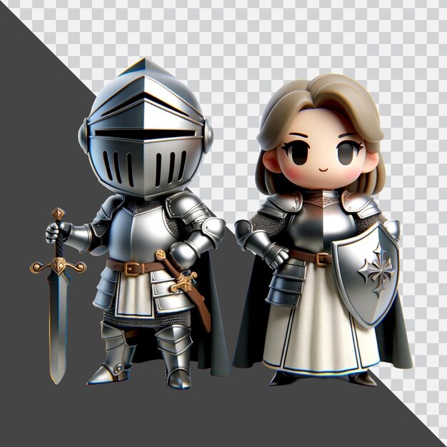 PSD 3d cute cartoon character of a male and female knight