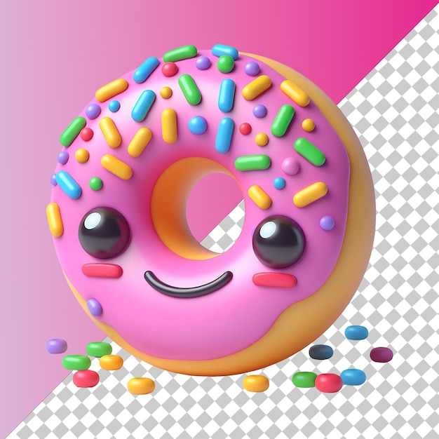 PSD 3d cute cartoon donut with sprinkles