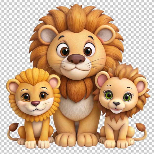 PSD 3d cute cartoon lion family