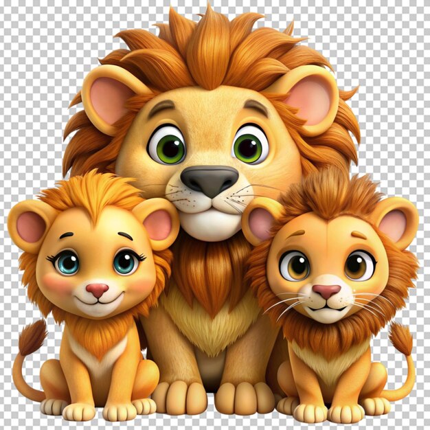 PSD 3d cute cartoon lion family