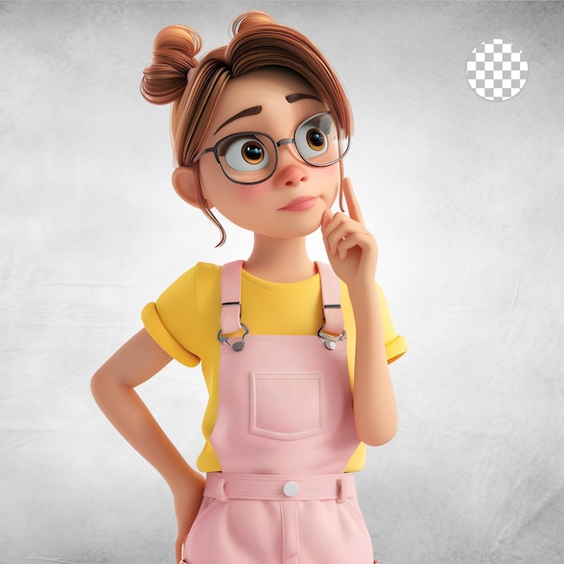 3d Cute cartoon smart girl Isolated on transparent background Playful Transparent PNG Character