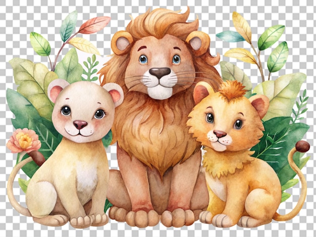 PSD 3d cute cartoon watercolor loin family clipart png sublimation