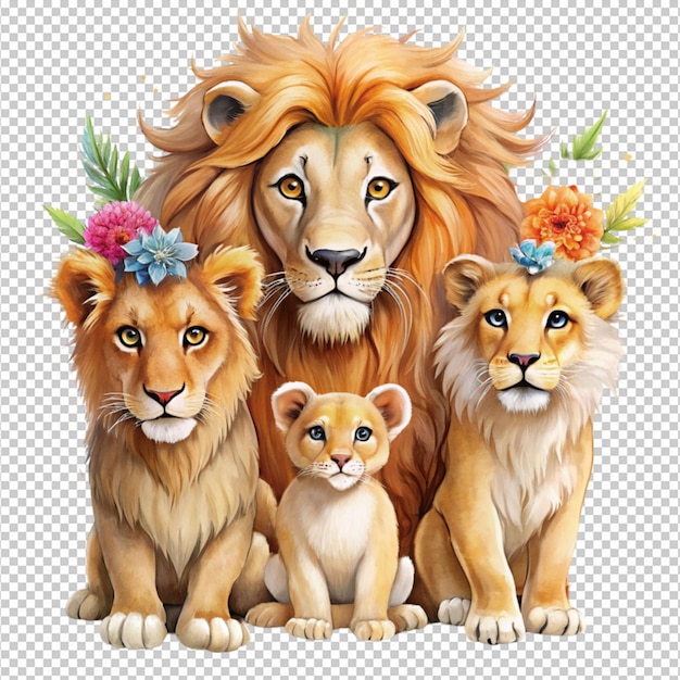 3d cute cartoon watercolor loin family clipart png