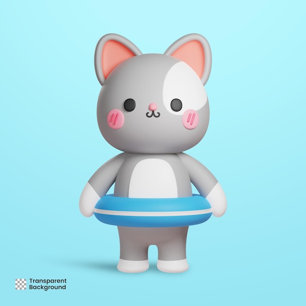 3d cute cat using lifebuoy